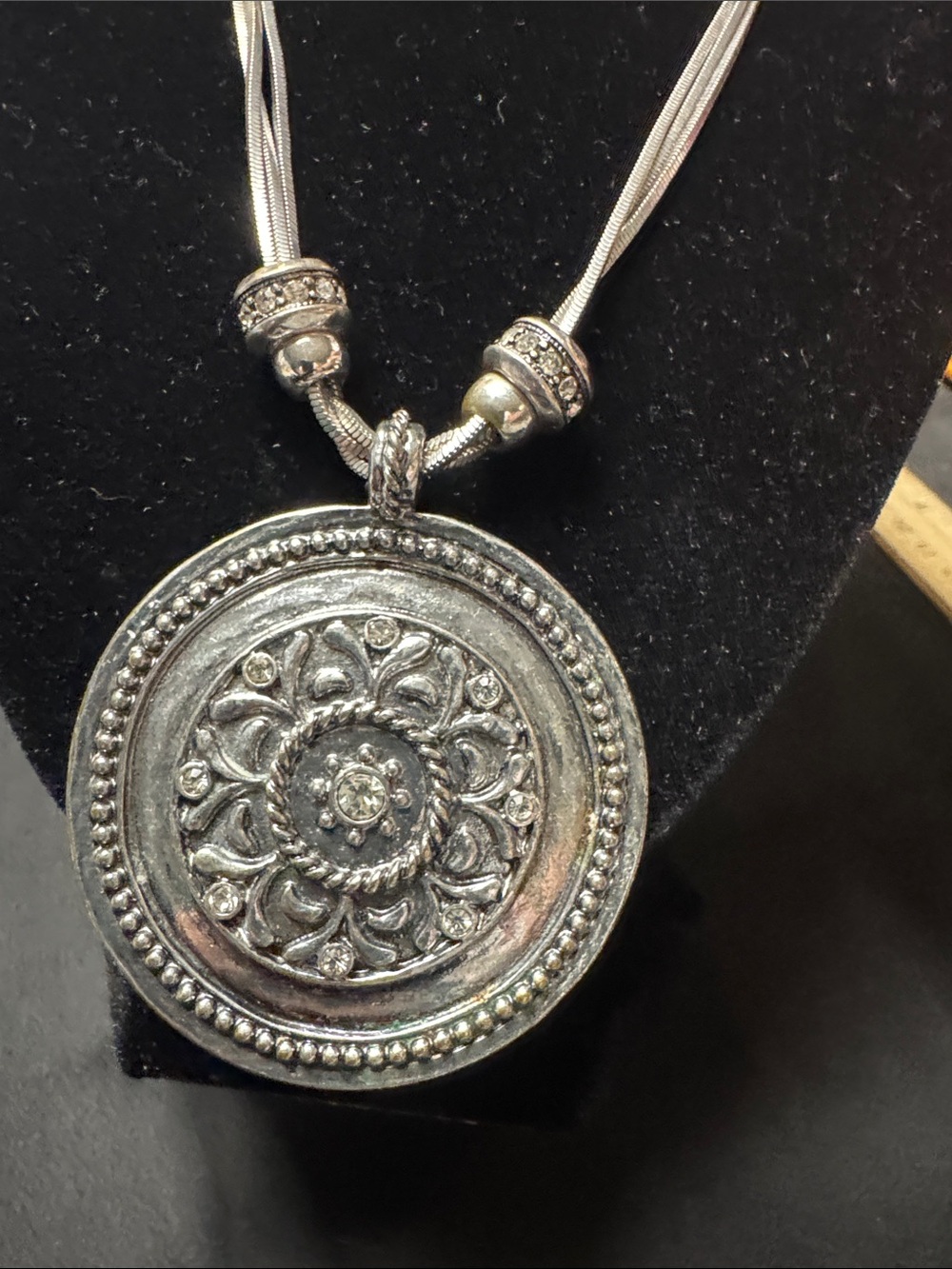 Chicos Silver Floral Medallion Pendant adjustable Necklace - Silver